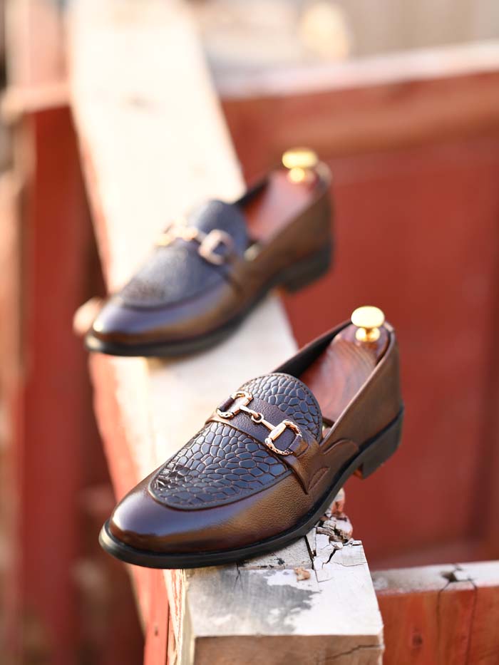 Croc brown mild leather show -Sku 7778 with rubbur sole