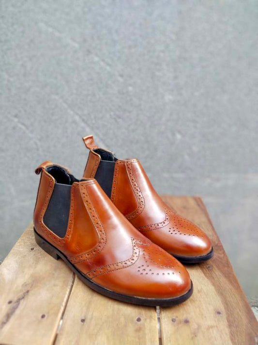 Shade Brown Leather Chelsea Shoe-Sku 349