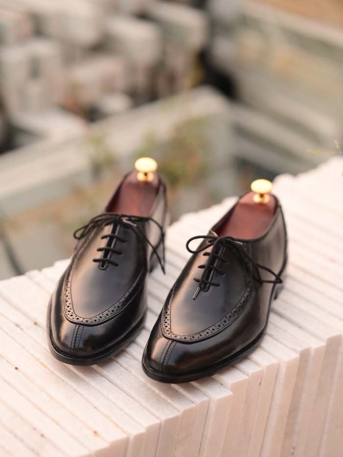 Black Leather Shoes ruber sole-Sku -028